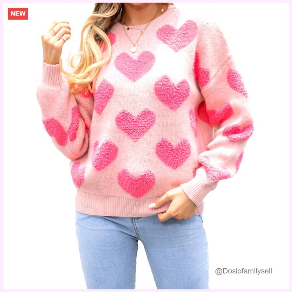 Oversized Heart Sweater Knit Pullover Crewneck Long Sleeve Cute Valentine's